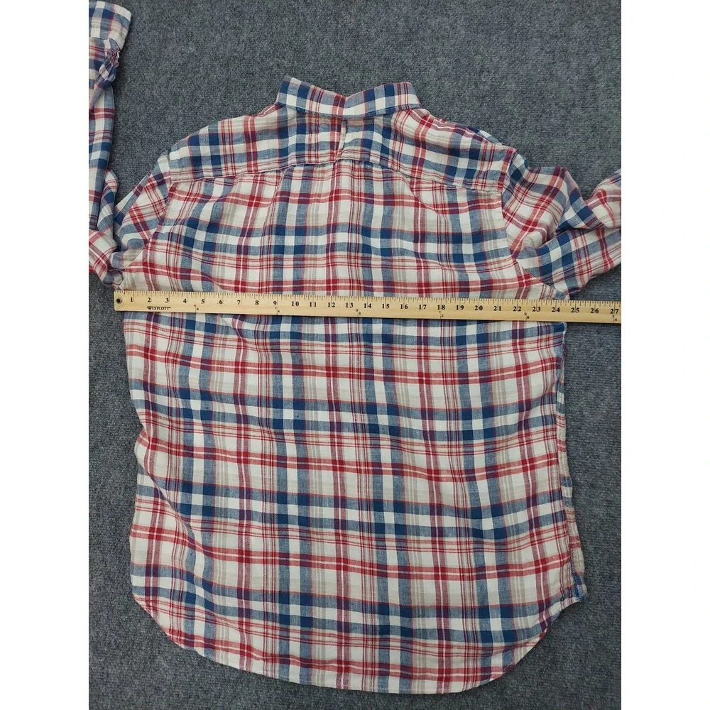 Banana Republic Linen Shirt Mens XL Red Blue Plaid Camden Fit Button Down L/S
